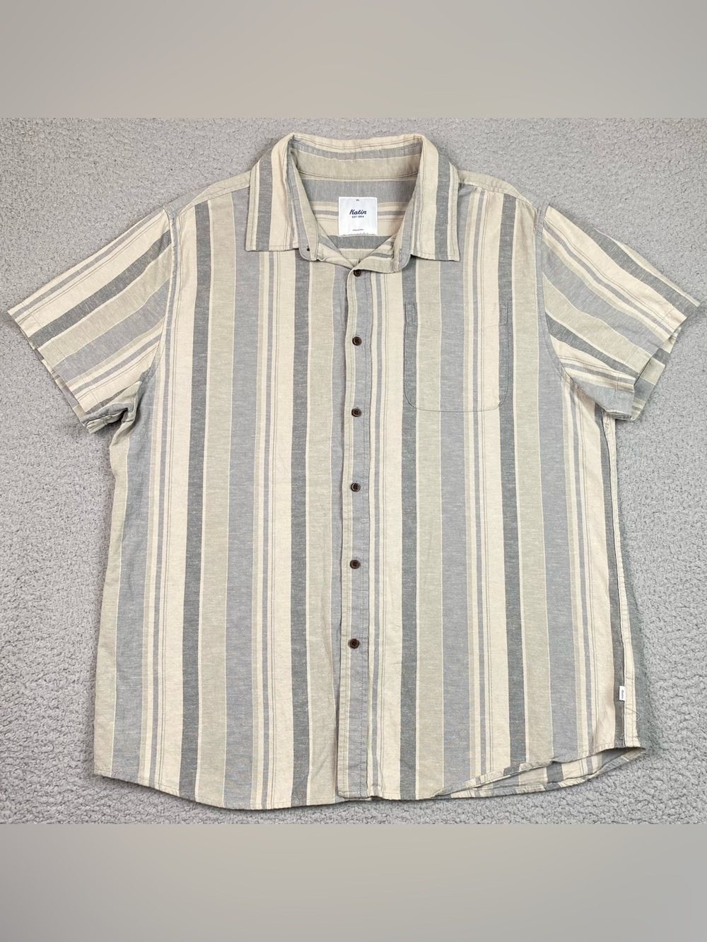 Katin Surf Co Shirt Men's Size XL Cotton Linen Short Sleeve Beach Button Up EUC